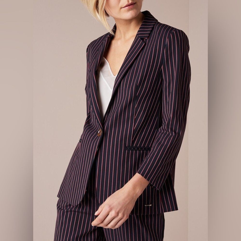 Ted Baker London Haryee Red Stripe Tailored Single Button Blue Blazer size 1